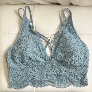 Aerie Blue Lace Bra with Scalloped Edges